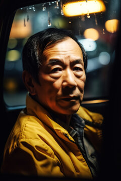 Amid the city's night lights, a 65-year-old Asian taxi driver navigates his cab, his experienced eyes reflecting years of stories and passengers. Generative AI
