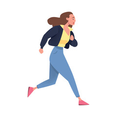 Woman Character Hurrying Running Fast Feeling Panic of Being Late Vector Illustration
