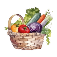 Watercolor organic vegetables. Illustration AI Generative.
