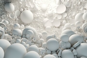 White 3D shapes intricately arranged into abstract wallpaper. Business 3D render. Generative AI
