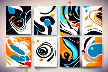 Set of Abstract Hand Painted Illustrations for Wall Decoration Background. Modern Abstract Painting Work. Vector Pattern - generative ai
