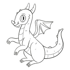 Dragon coloring book for kids. Coloring page. Monochrome black and white illustration. Vector children's illustration.
