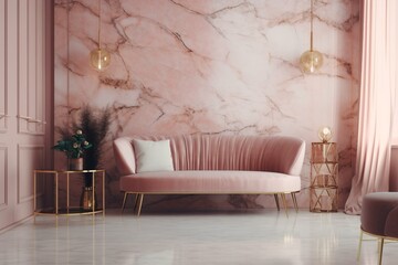 Stylish pink and gold marble banner for classy interior design. Generative AI