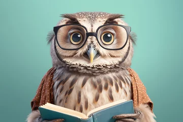 Foto op Canvas a happy owl in student clothes ready for school, created with Generative AI technology © RealPeopleStudio