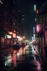 Fototapeta na wymiar Enigmatic City Street at Night | AI Generated