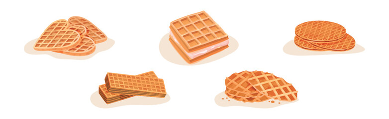 Waffle Sweet Dessert and Sugary Confection Vector Set