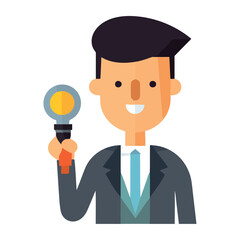 Successful businessman holding magnifying glass