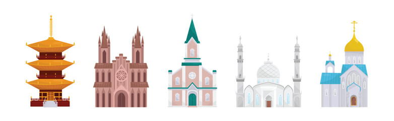 Fototapeta premium Temples and Place of Worship of Different Religion Vector Set