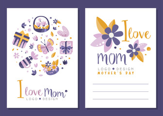 Mothers Day Card with Logo and Floral Element Backdrop and Lines for Writing Vector Template