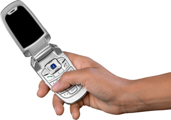 Holding a flip phone style cell phone
