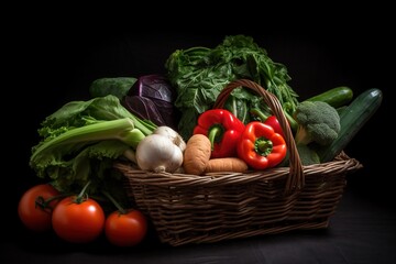  juicy and ripe vegetables lie in a basket -Ai