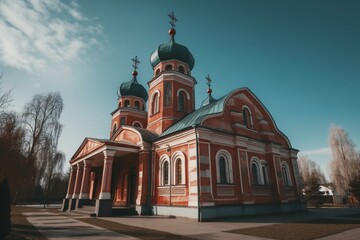 Fototapeta na wymiar Antiquated St. Joseph Church in Volozhin, Belarus. Generative AI