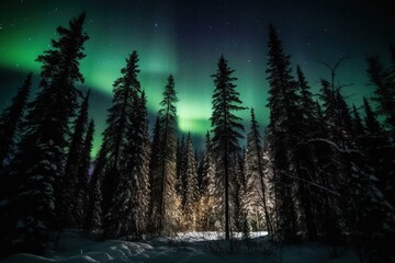 Fototapeta na wymiar northern lights in the forest