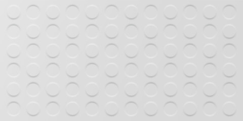 Naklejka premium White minimalistic background with extruder pressed circles. Neumorphism style. 3d circles with shadows. Vector seamless pattern.