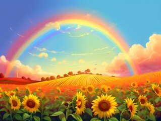 rainbow over the field (Generative AI)