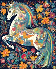 Obraz premium Colorful horse unicorn painting generative ai