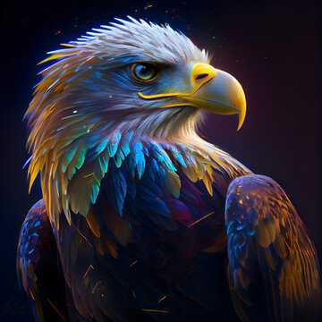 Eagle portrait on a dark background. Digital painting. 3d rendering
