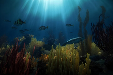 underwater scene with fishes