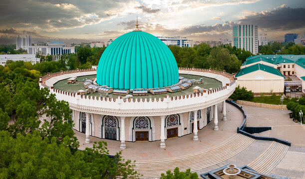 Aerial view of Amir Timur museum in Tashkent, Uzbekistan