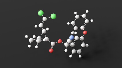 cypermethrin molecule, molecular structure, insecticide, ball and stick 3d model, structural chemical formula with colored atoms