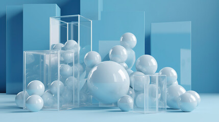 abstract 3d balls in glass. Generative AI