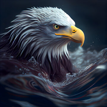 Bald Eagle in the water. 3d rendering. Computer digital drawing.