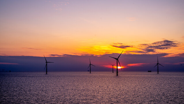 Offshore Wind Farm and Sunset