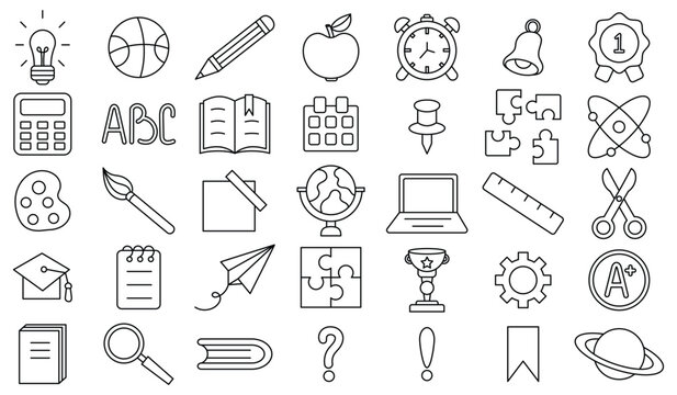 Back to school. Set of editable stroke icons of office supplies for studying at school. Collection isolated education kids accessory. vector object stuff design. graphic patch element children study