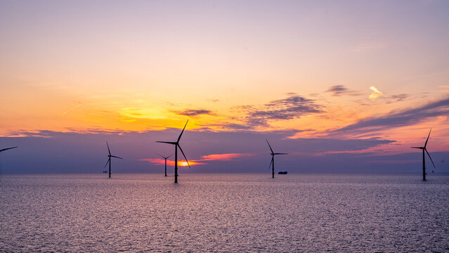 Offshore Wind Farm and Sunset
