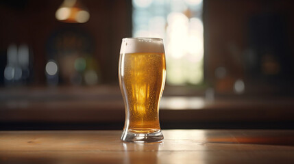 Fototapeta na wymiar A bubbling glass of beer. Generative ai