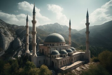 Fototapeta na wymiar Mountainous mosque. Generative AI