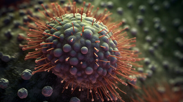 Beautiful 3d rendering of VIRUS microscope. perfect background for your computer or laptop. Perfect template for you powerpoint deck (Generated with AI)