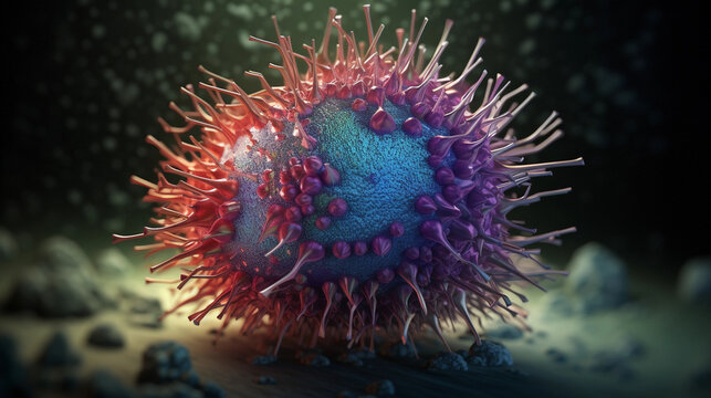 Beautiful 3d rendering of VIRUS microscope. perfect background for your computer or laptop. Perfect template for you powerpoint deck (Generated with AI)