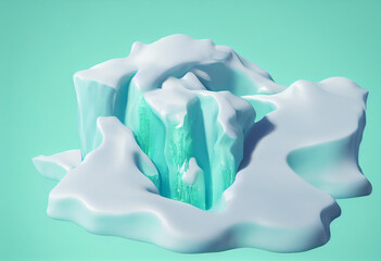 Melting polar ice melting on a pastel blue background. global warming, Green house effect, climate change, icemelting, Generative AI, illustration