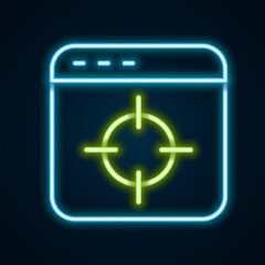 Glowing neon line Target financial goal concept icon isolated on black background. Symbolic goals achievement, success. Colorful outline concept. Vector