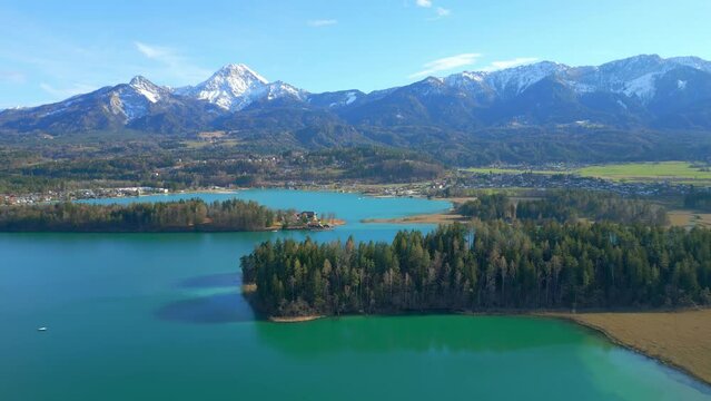 Beautiful Lake Faak in Austria also called Faaker See - aerial view - travel photography