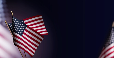 American Flag on the navi blue background with copy space . Border for Independence day or Veteran's day.