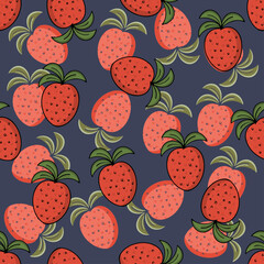 Strawberry. Vector seamless pattern with tropical fruit.