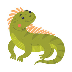 Funny Green Iguana Character with Scales Sitting and Smiling Vector Illustration