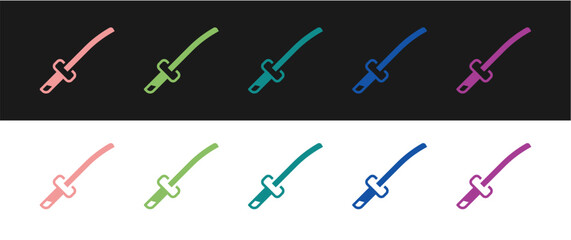 Set Traditional Japanese katana icon isolated on black and white background. Japanese sword. Vector