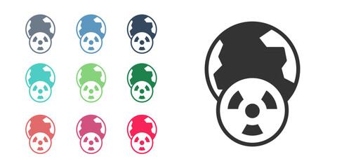 Naklejka premium Black Planet earth and radiation symbol icon isolated on white background. Environmental concept. Set icons colorful. Vector