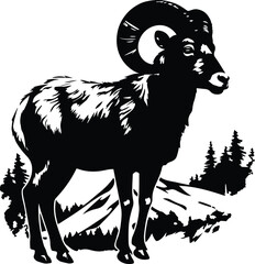 Bighorn Sheep Logo Monochrome Design Style
