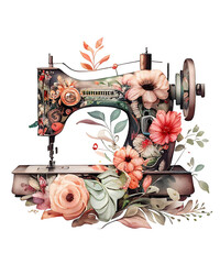 Watercolor sewing machine isolated