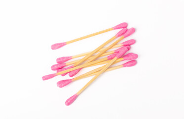 New clean cotton swab isolated on white background. Close-up.