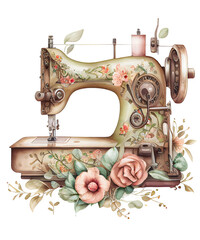 Watercolor sewing machine isolated
