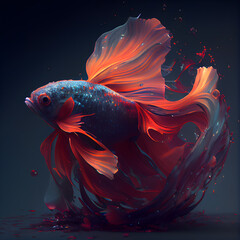 Capture the moving moment of red blue siamese fighting fish isolated on black background. betta fish.