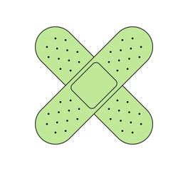 Retro groovy band aid cross. Vintage hippie cartoon adhesive plaster symbol. Hippy style trendy y2k vector isolated bandage eps illustration