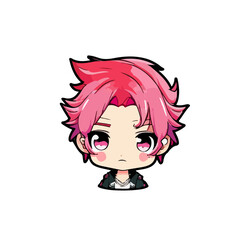 Cartoon boy with pink hair on a white background. Vector illustration