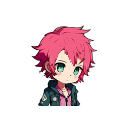 Cartoon boy with pink hair on a white background. Vector illustration