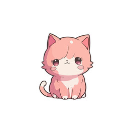 Cartoon cute kitten in pink color on a white background. Vector illustration